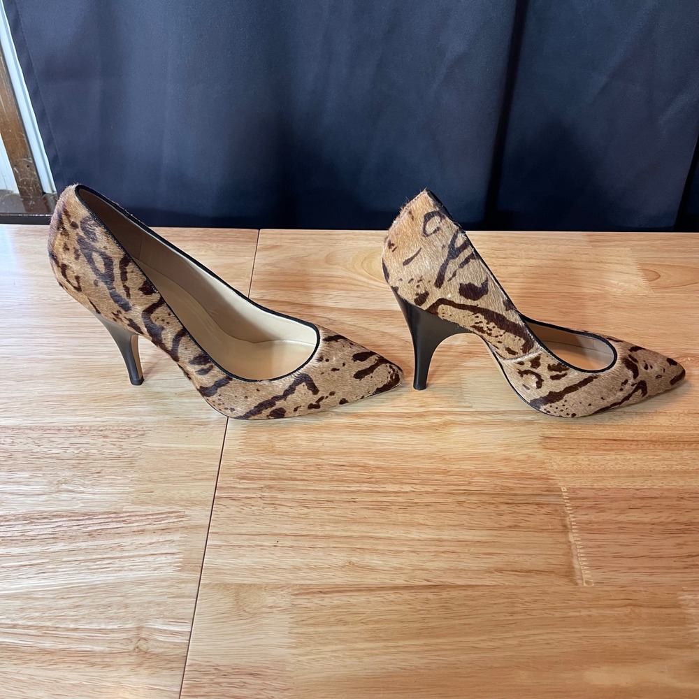 Talbots Womens 10W Animal Print Calf Hair Pointed Toe Pumps Brown Stiletto Heels - Picture 2 of 9